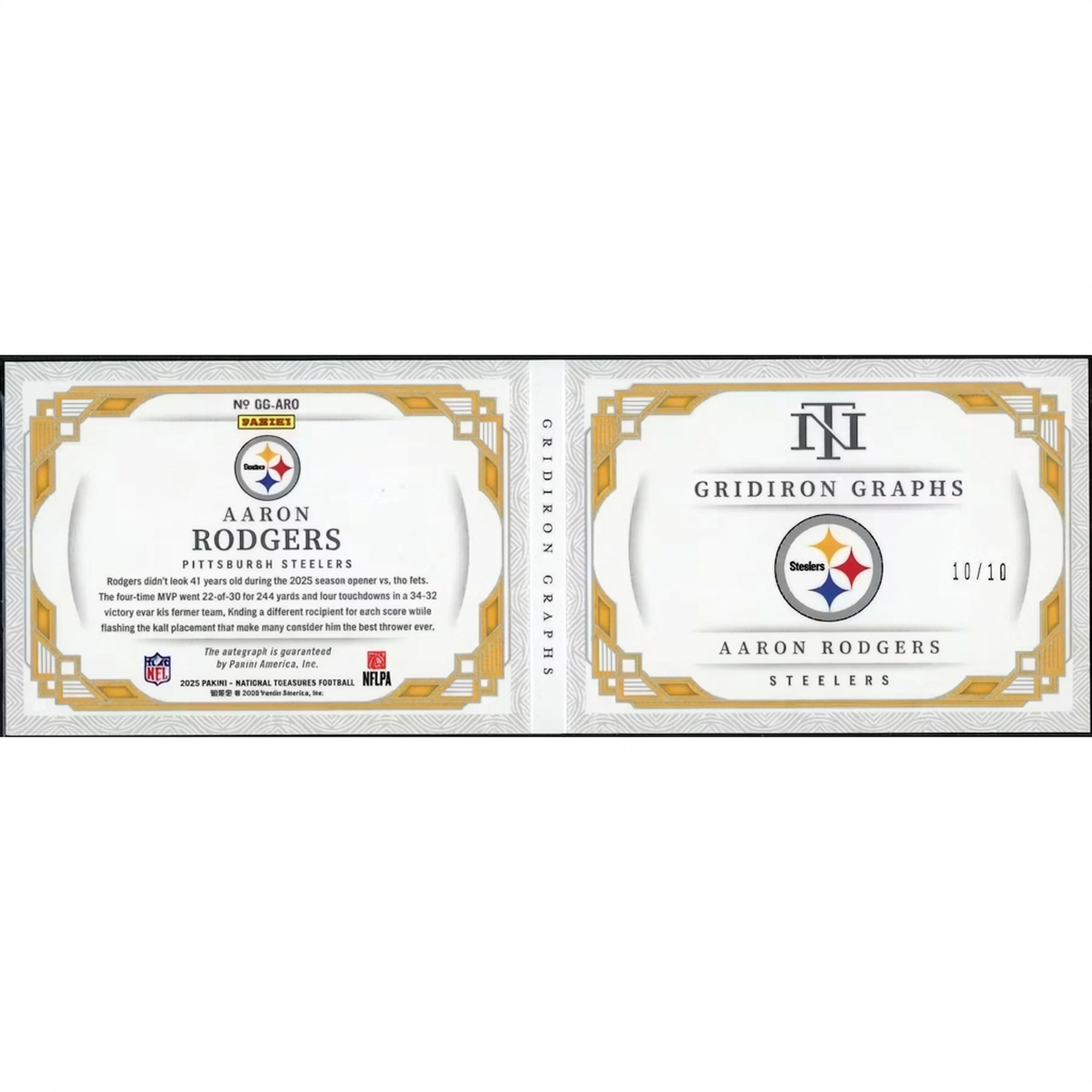 Aaron Rodgers Signed 2025 Panini National Treasures | Gridiron Graphs Booklet/10