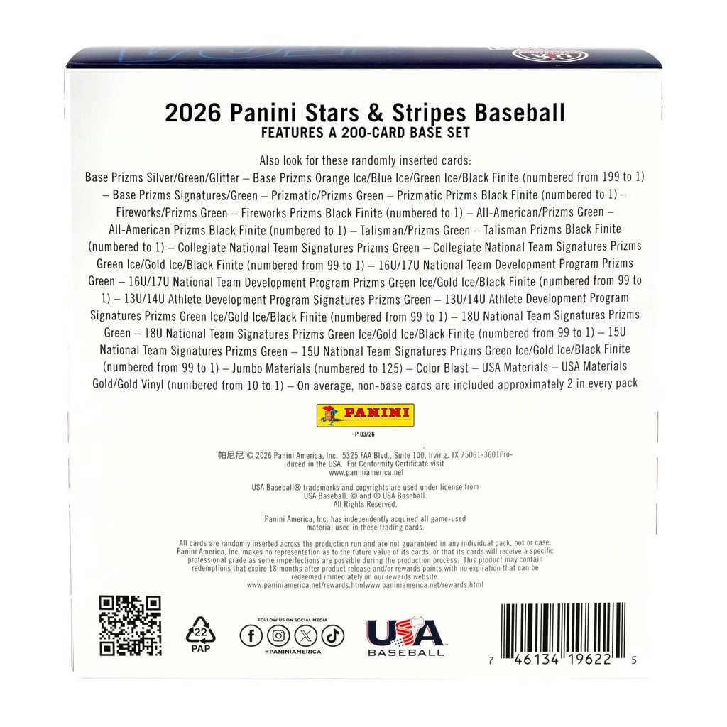 2026 Panini USA Stars Stripes Prizm Baseball Mega Box (Ships Sealed Only)