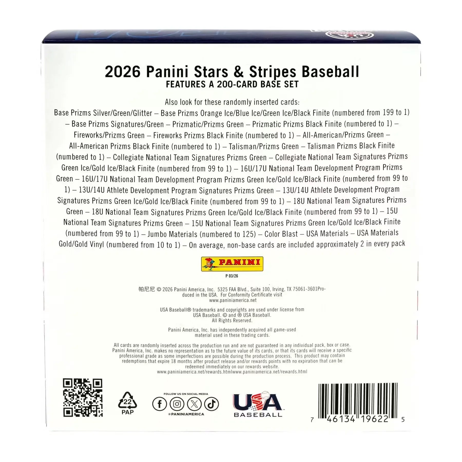 2026 Panini USA Stars Stripes Prizm Baseball Mega Box (Ships Sealed Only)