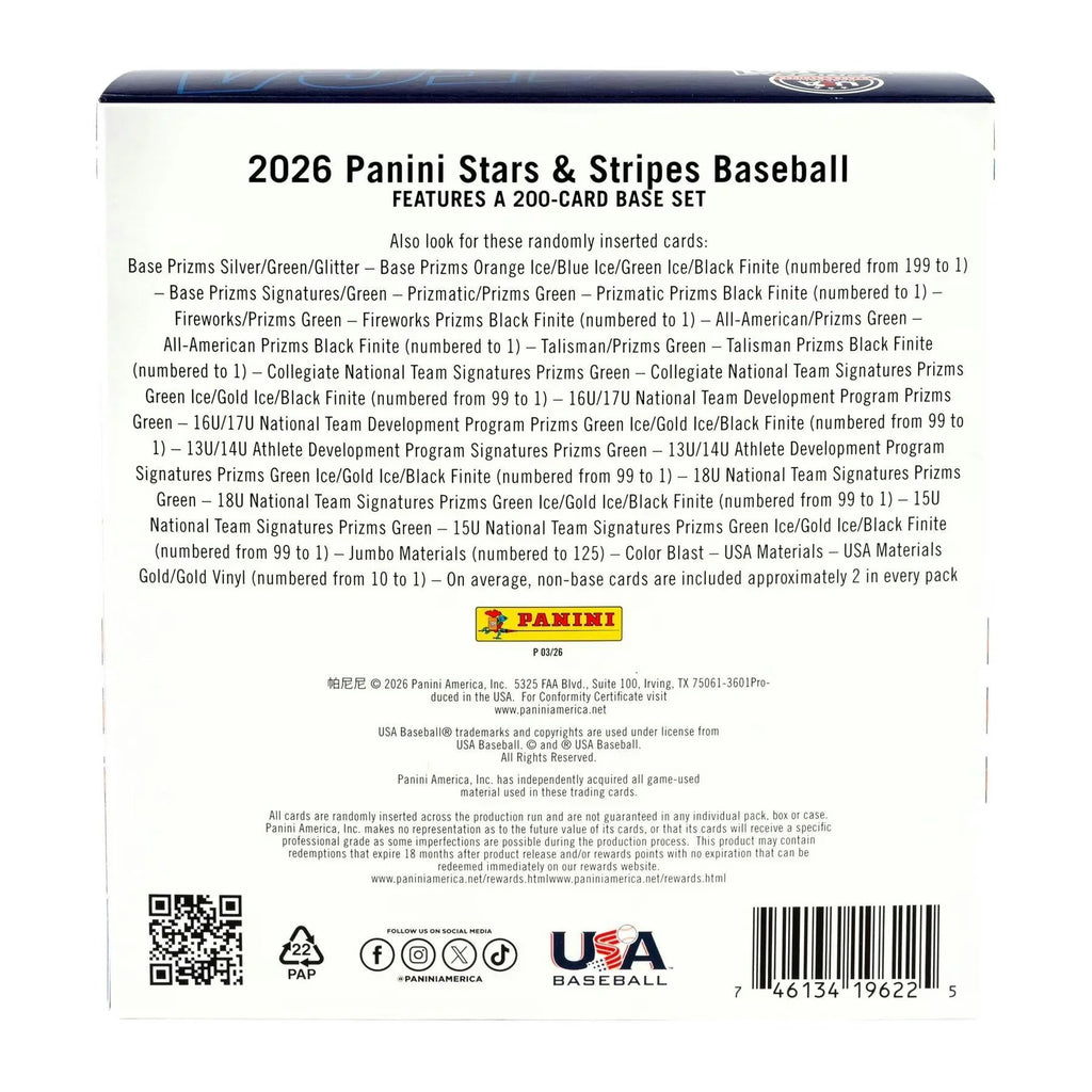 2026 Panini USA Stars Stripes Prizm Baseball Mega 20 Box Case (Ships Sealed Only)