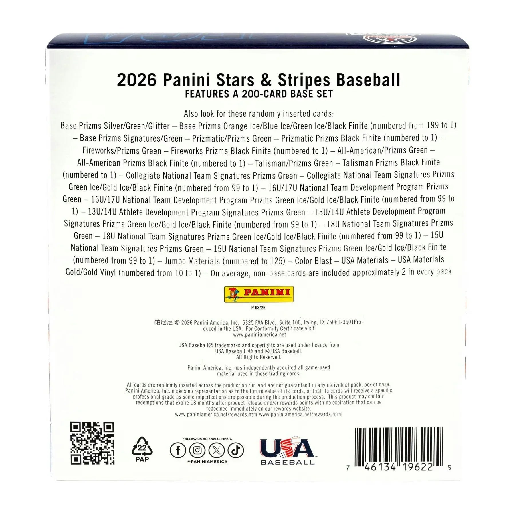 2026 Panini USA Stars Stripes Prizm Baseball Mega 20 Box Case (Ships Sealed Only)