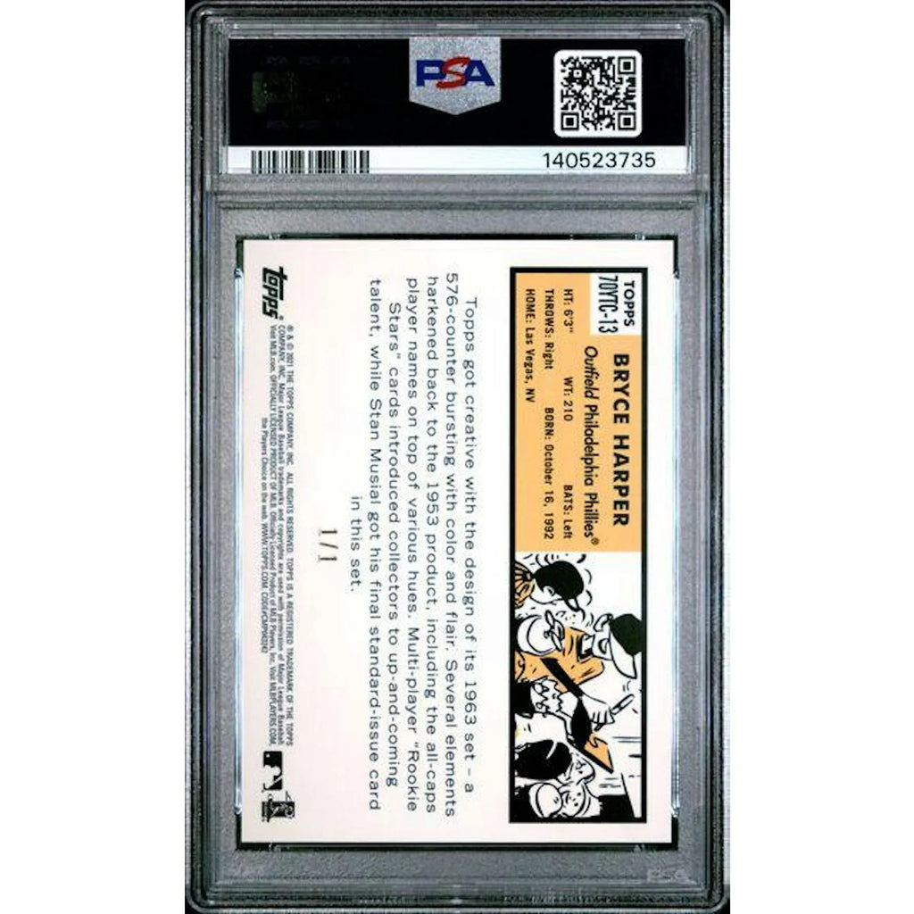 Bryce Harper 2021 Topps Chrome 70 Years Superfractor 1/1 | PSA 9