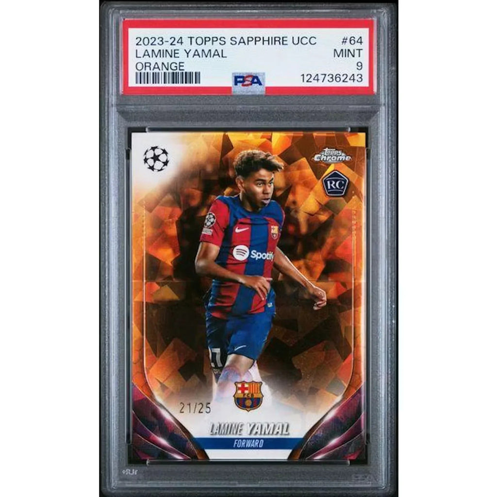 Lamine Yamal Signed 2023-24 Topps Chrome Sapphire Rookie Card | PSA 9 Orange/25