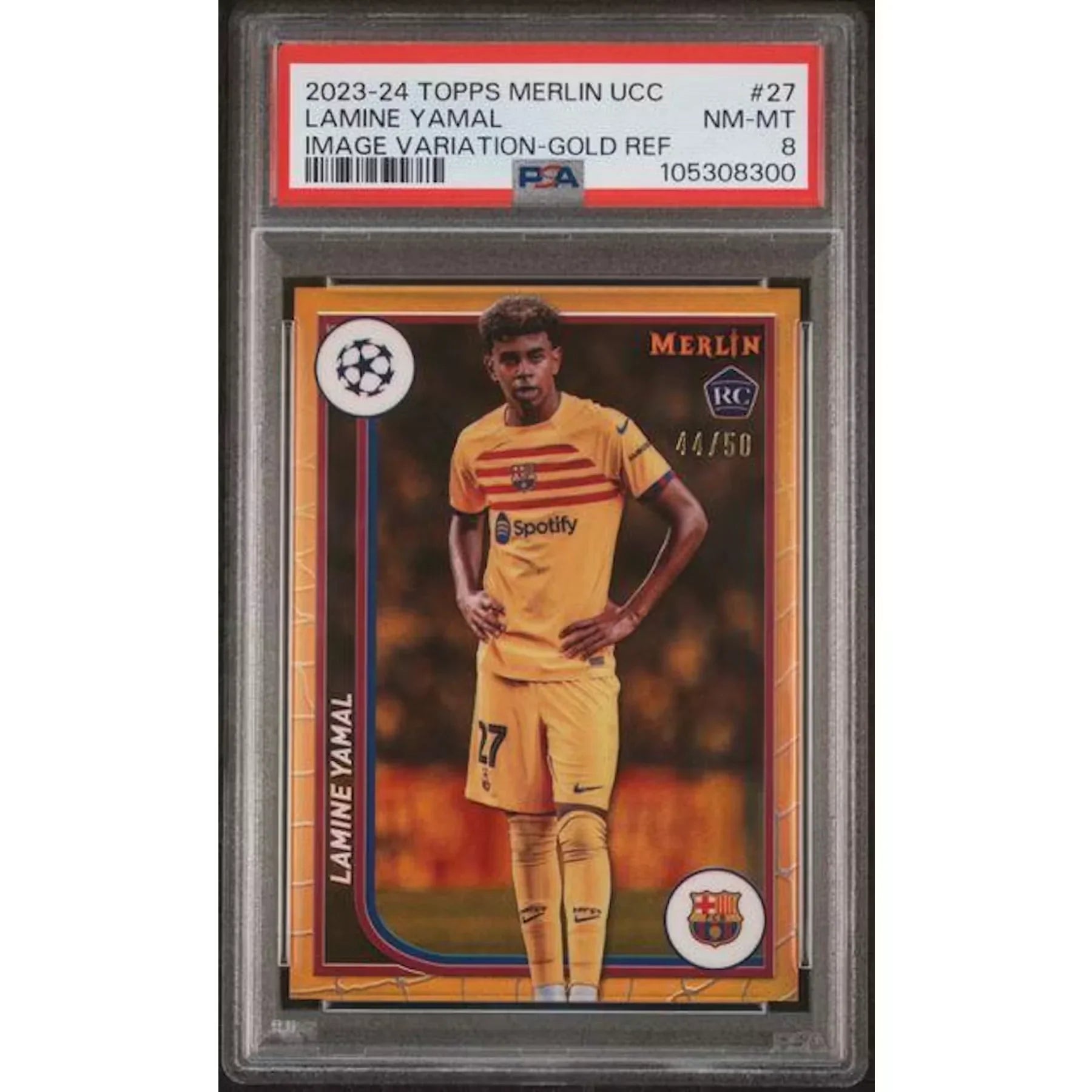 Lamine Yamal 2023-24 Topps Merlin Gold Refractor | PSA 8