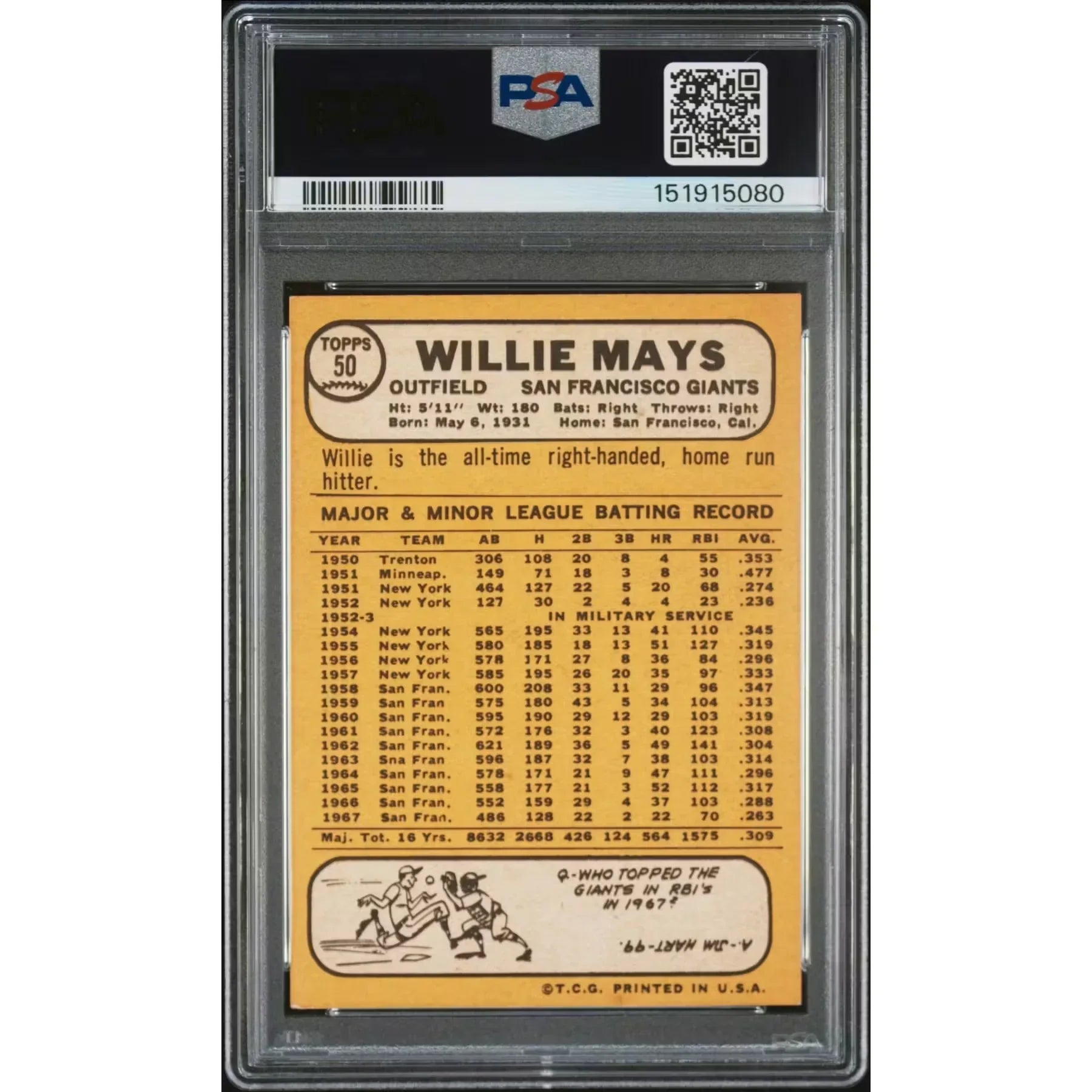 1968 Topps Willie Mays #50 PSA 4 - D2