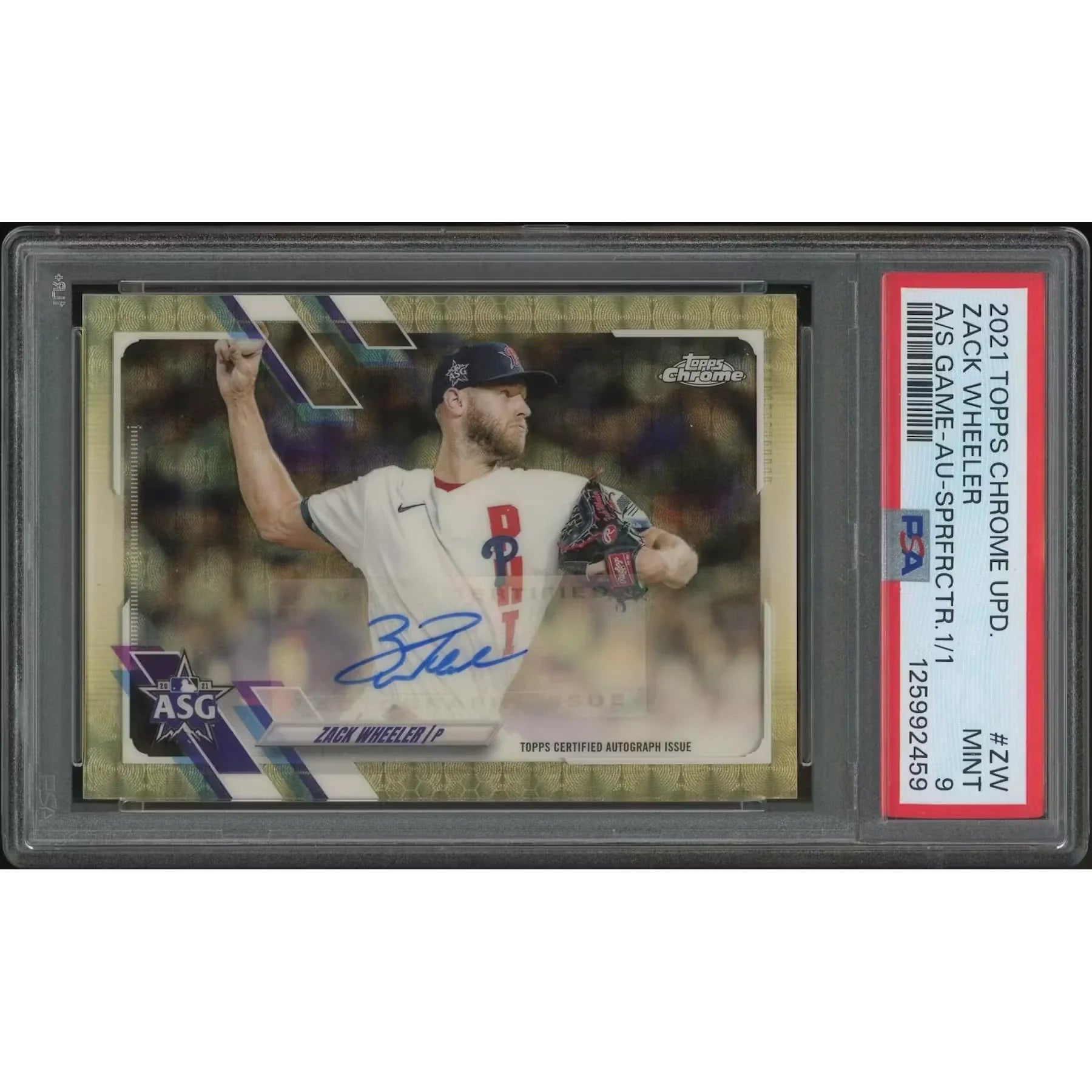 2021 Topps Chrome Update Baseball #ASGAZW Zack Wheeler '21 All Star Game Superfractor Auto #1/1 PSA 9 (MINT) Sonic 1 Card