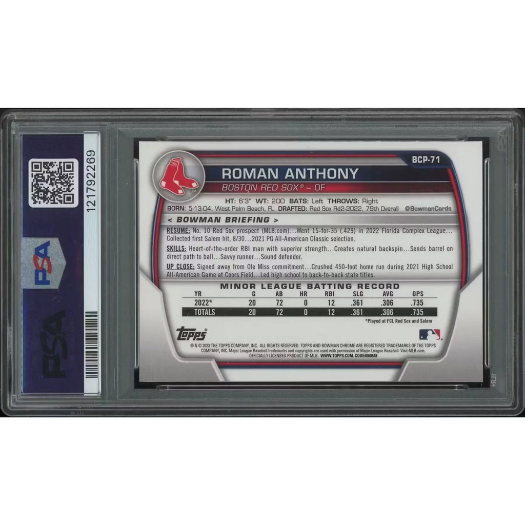 Roman Anthony 2023 Bowman Chrome Sapphire Rookie Card | PSA 9