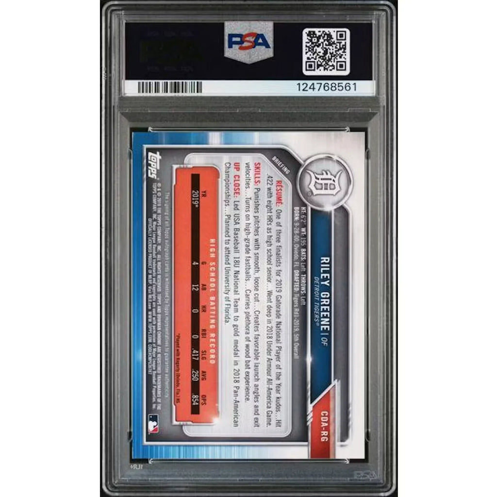 Riley Greene 2019 Bowman Draft Blue Wave Refractor Auto | PSA 8