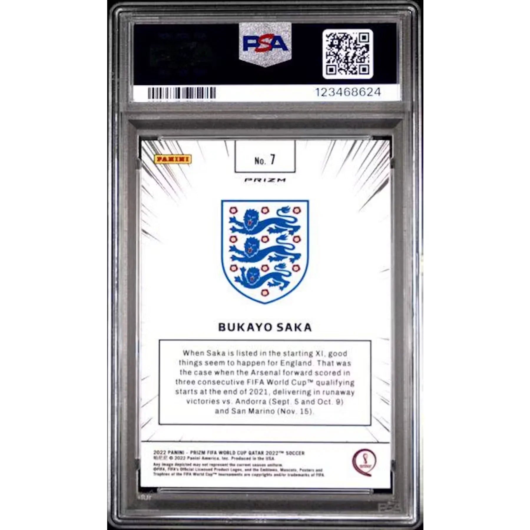 Bukayo Saka 2022 Panini Prizm World Cup Manga Card #7 | PSA 9