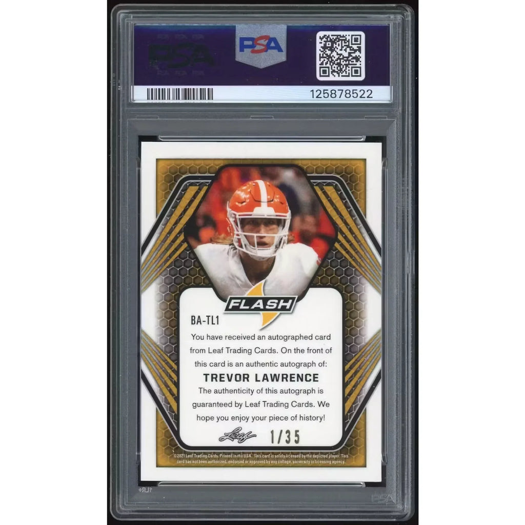 Trevor Lawrence 2021 Leaf Flash RC Auto | Platinum Blue PSA 9