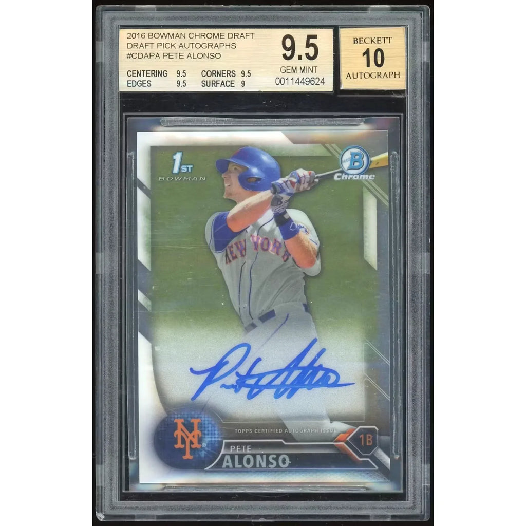 2016 Bowman Chrome Draft Autographs #CDAPA Pete Alonso BGS 9.5 Auto 10 *9624 - D1