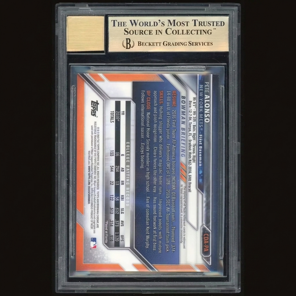 2016 Bowman Chrome Draft Autographs #CDAPA Pete Alonso BGS 9.5 Auto 10 *9624 - D1