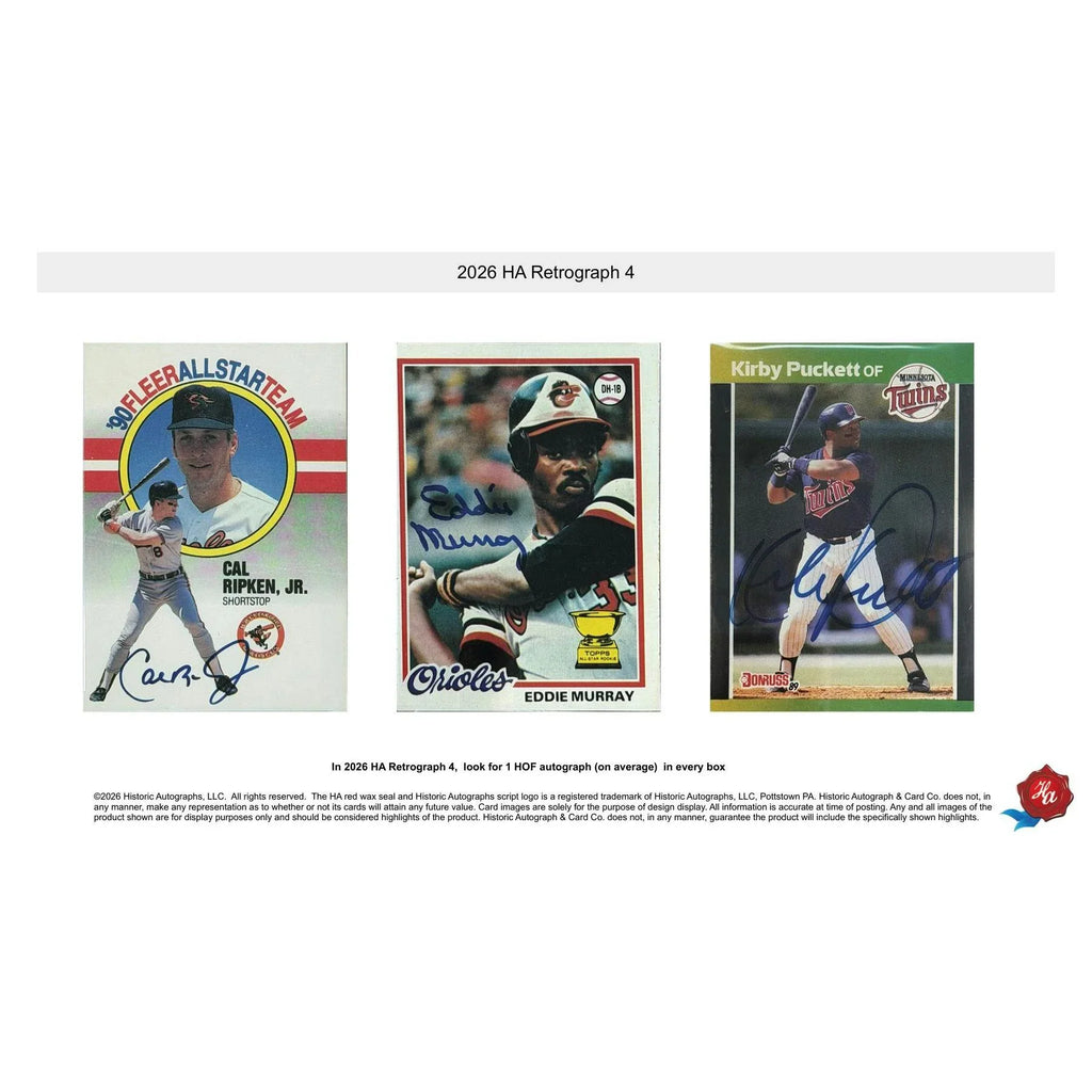 Historic Autographs Retrograph 4 Baseball 2026 Hobby Box Presell Releases May 21st 2026 (Ships Sealed Only)