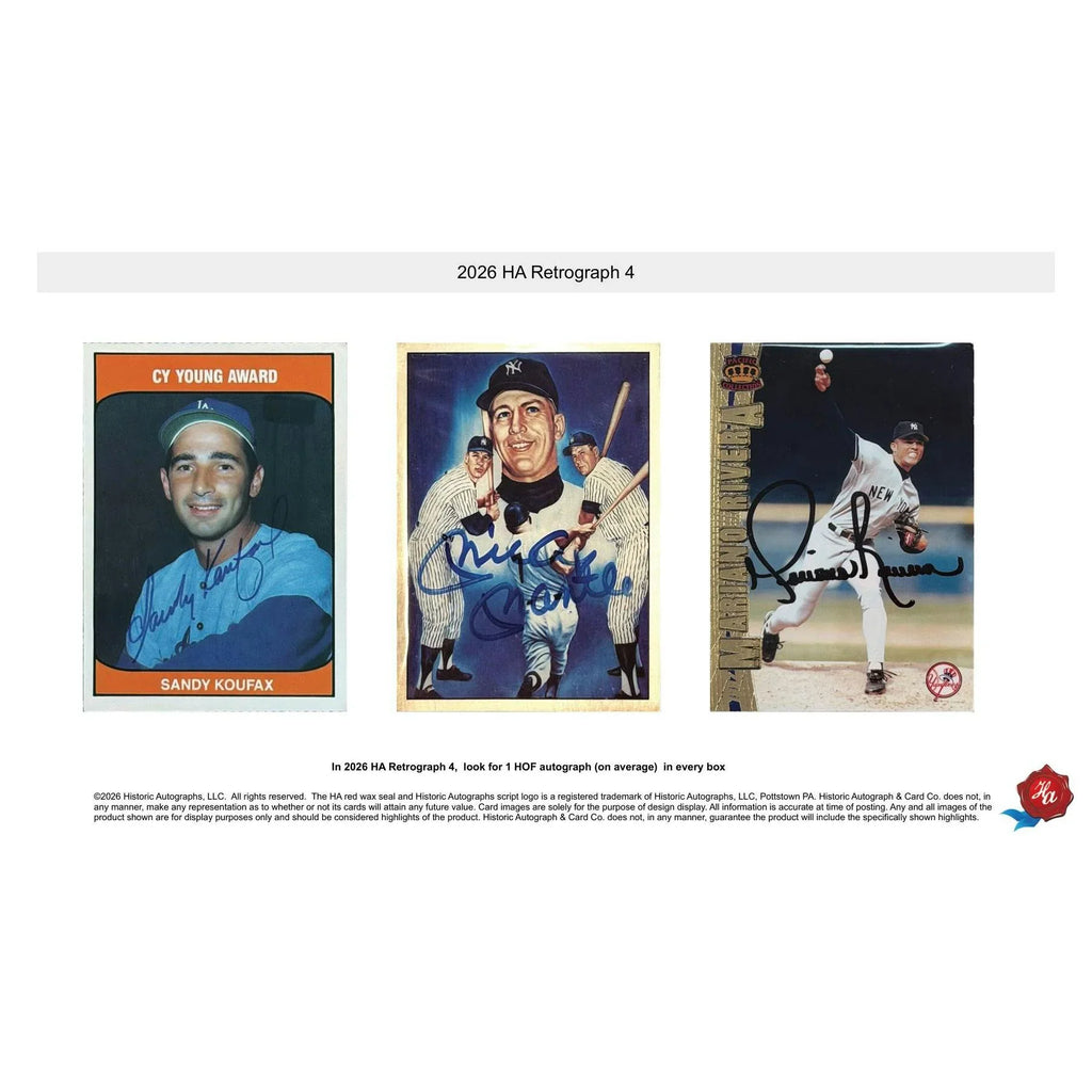 Historic Autographs Retrograph 4 Baseball 2026 Hobby Box Presell Releases May 21st 2026 (Ships Sealed Only)