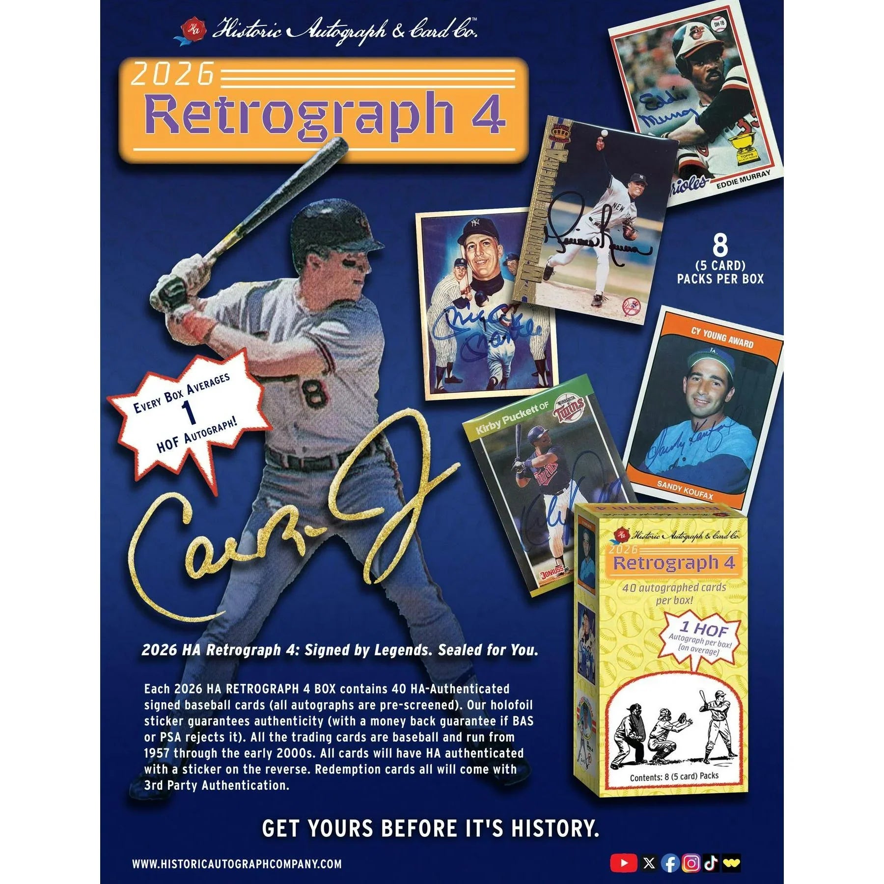 Historic Autographs 2026 Retrograph 4 Baseball Hobby 20 Box Case Presell Releases May 21st 2026 (Ships Sealed Only)