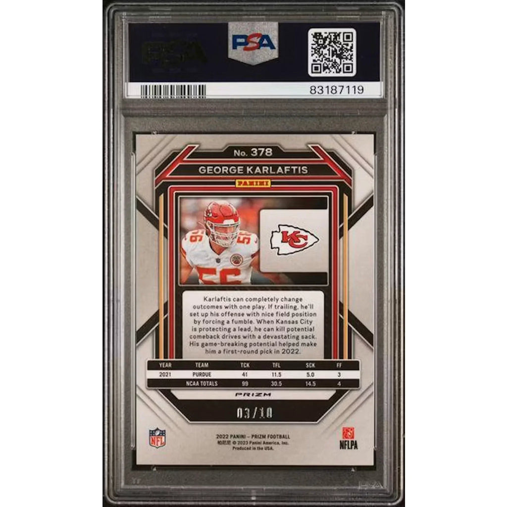 George Karlaftis 2022 Panini Prizm Gold Shimmer Rookie #378 | PSA 10