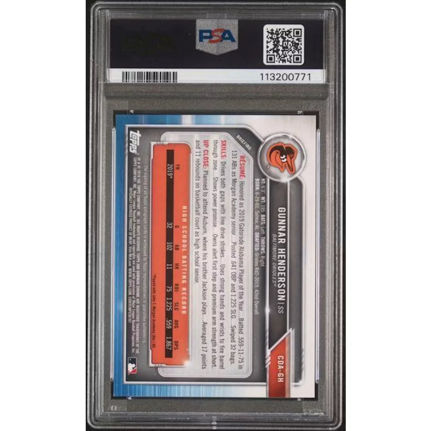 Gunnar Henderson 2019 Bowman Draft Gold Wave Refractor Auto | PSA 10