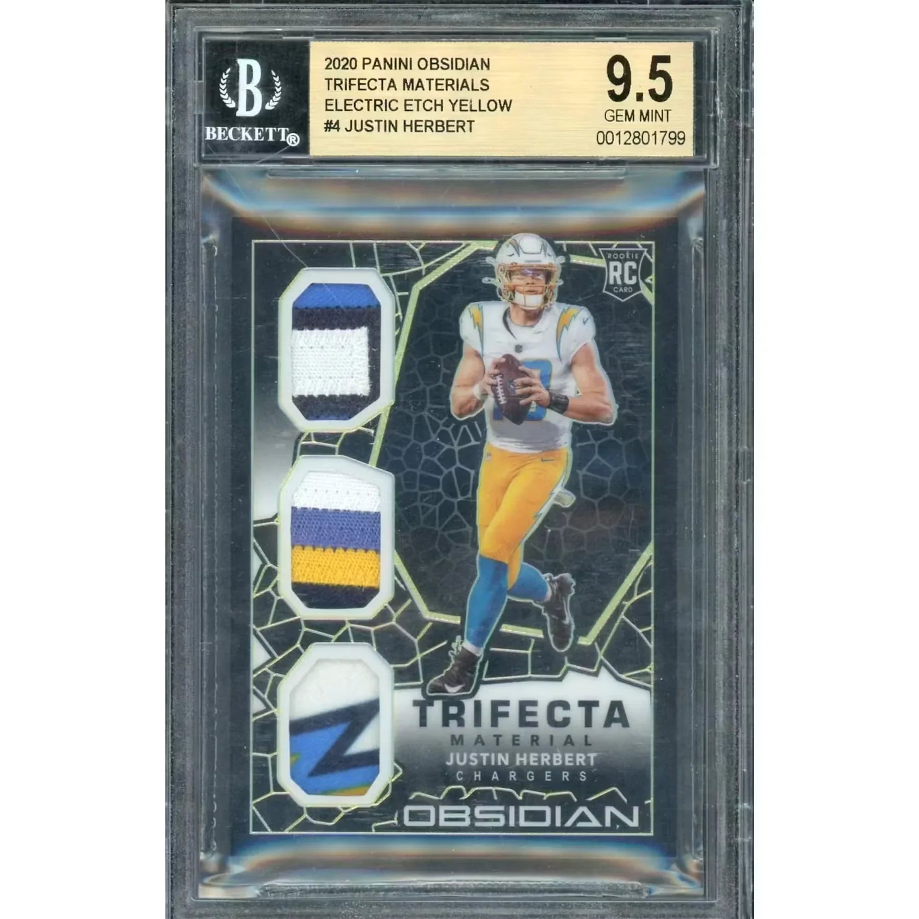 Justin Herbert 2020 Panini Obsidian Trifecta Materials Card | BGS 9.5