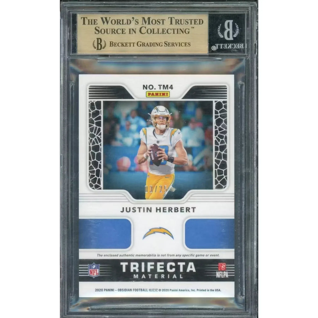 Justin Herbert 2020 Panini Obsidian Trifecta Materials Card | BGS 9.5