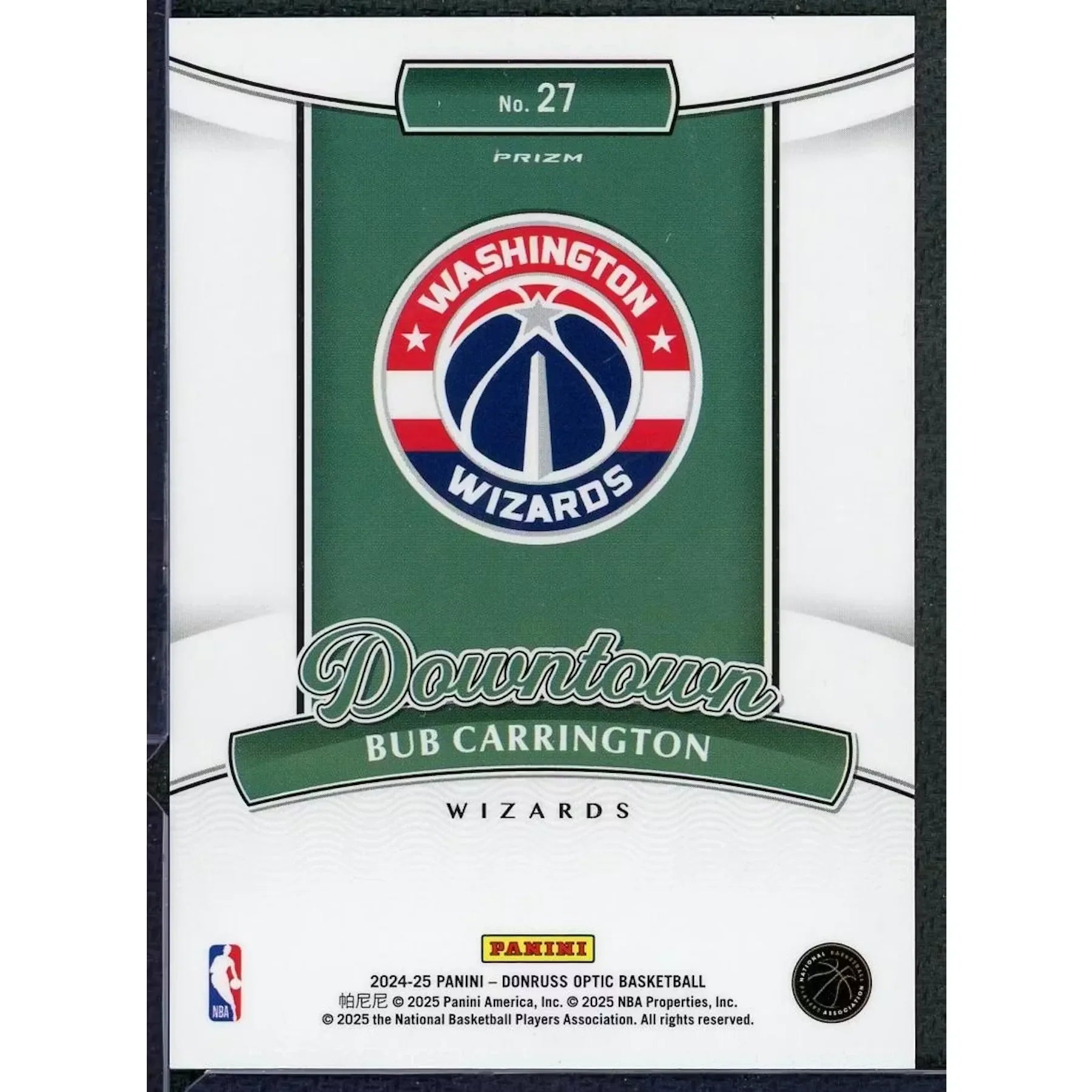 Bub Carrington 2024-25 Panini Donruss Optic Rookie Card | Downtown #27