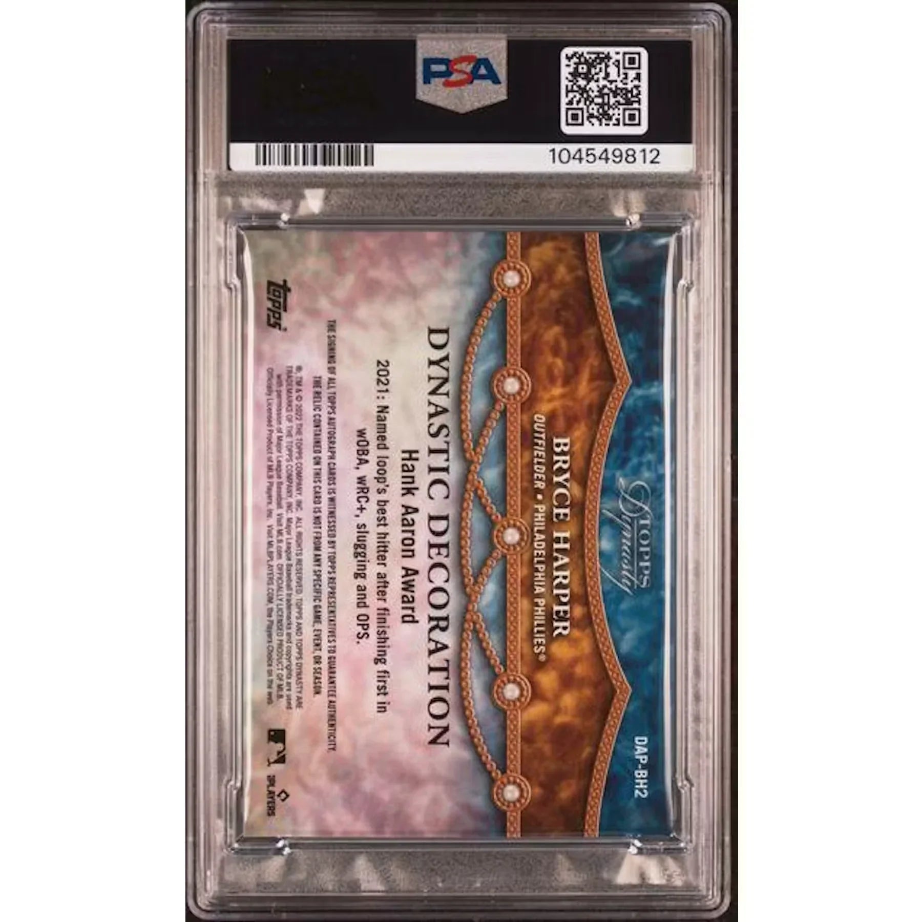 Bryce Harper Signed 2022 Topps Dynasty Patch Auto Card | PSA 9 Auto 10