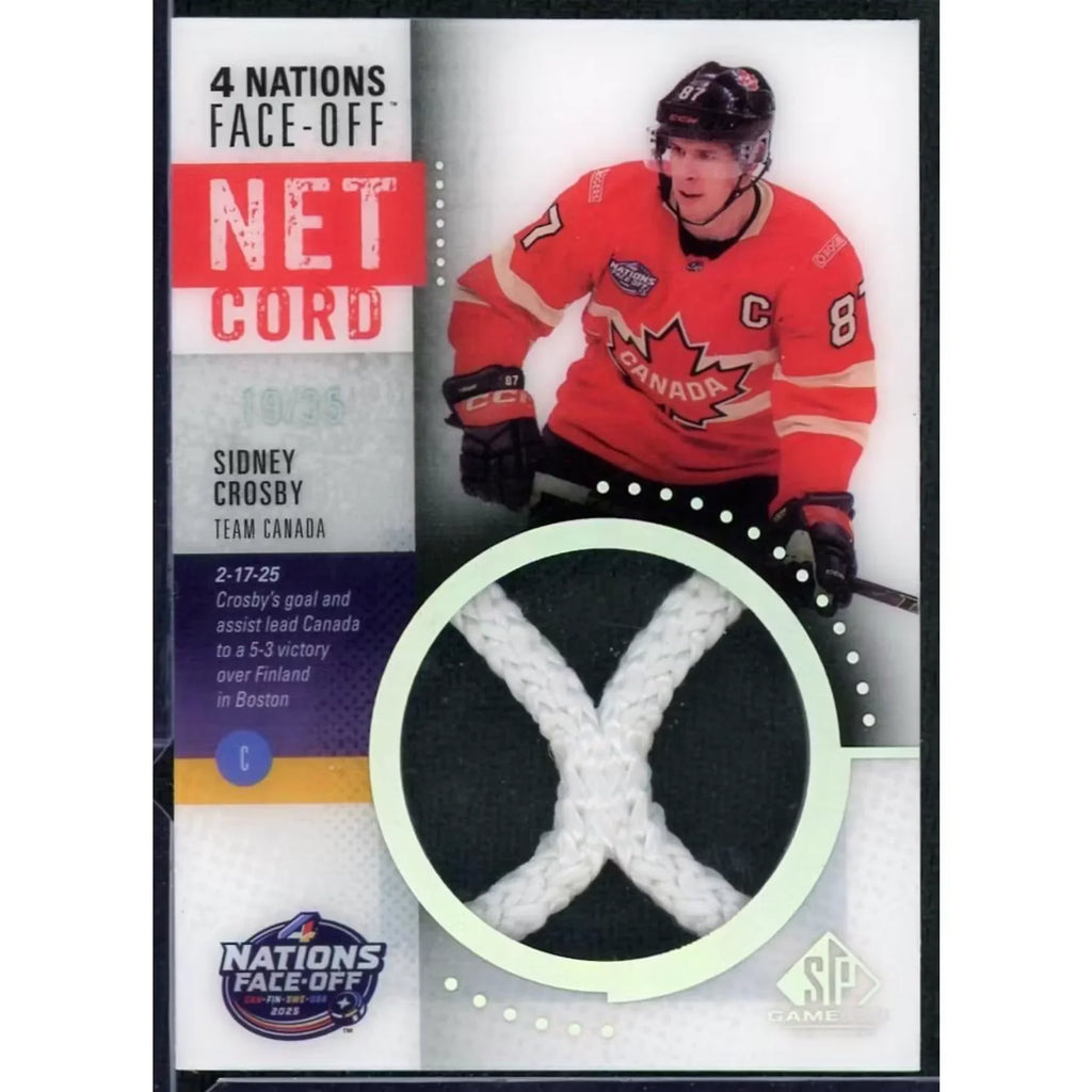 Sidney Crosby Signed 4 Nations Net Cord Card | 2025-26 Upper Deck SP Game Used