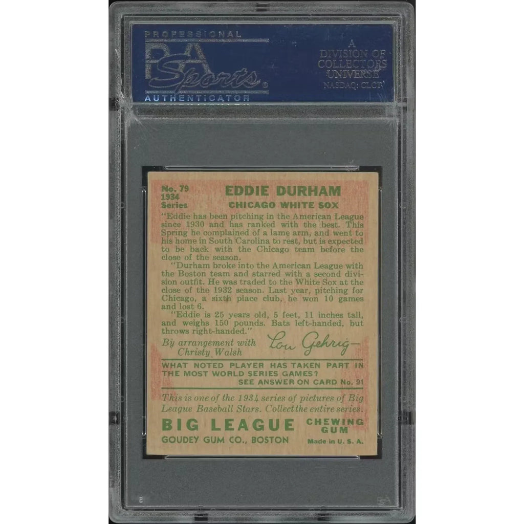 Eddie Durham 1934 Goudey Baseball Card #79 | PSA 5 Rookie