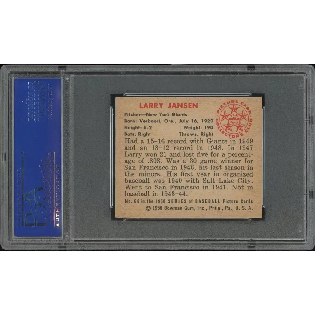 Larry Jansen 1950 Bowman Baseball Card #66 | PSA 7 NM