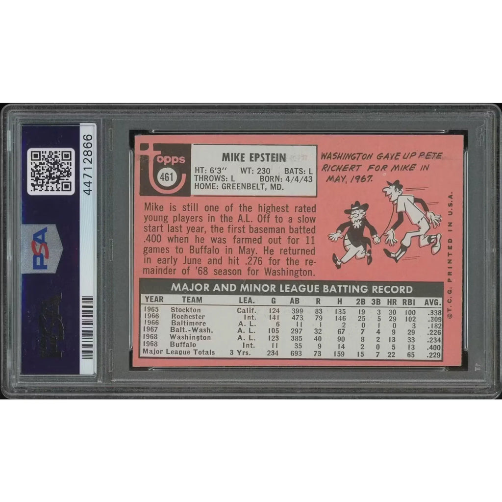 1969 Topps Baseball #461 Mike Epstein Card | PSA 5 EX