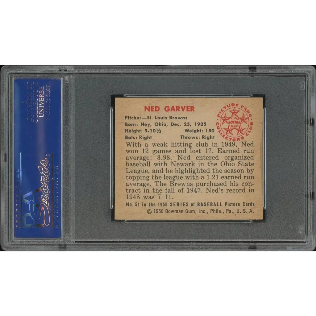 1950 Bowman Baseball Ned Garver #51 | PSA 7 NM