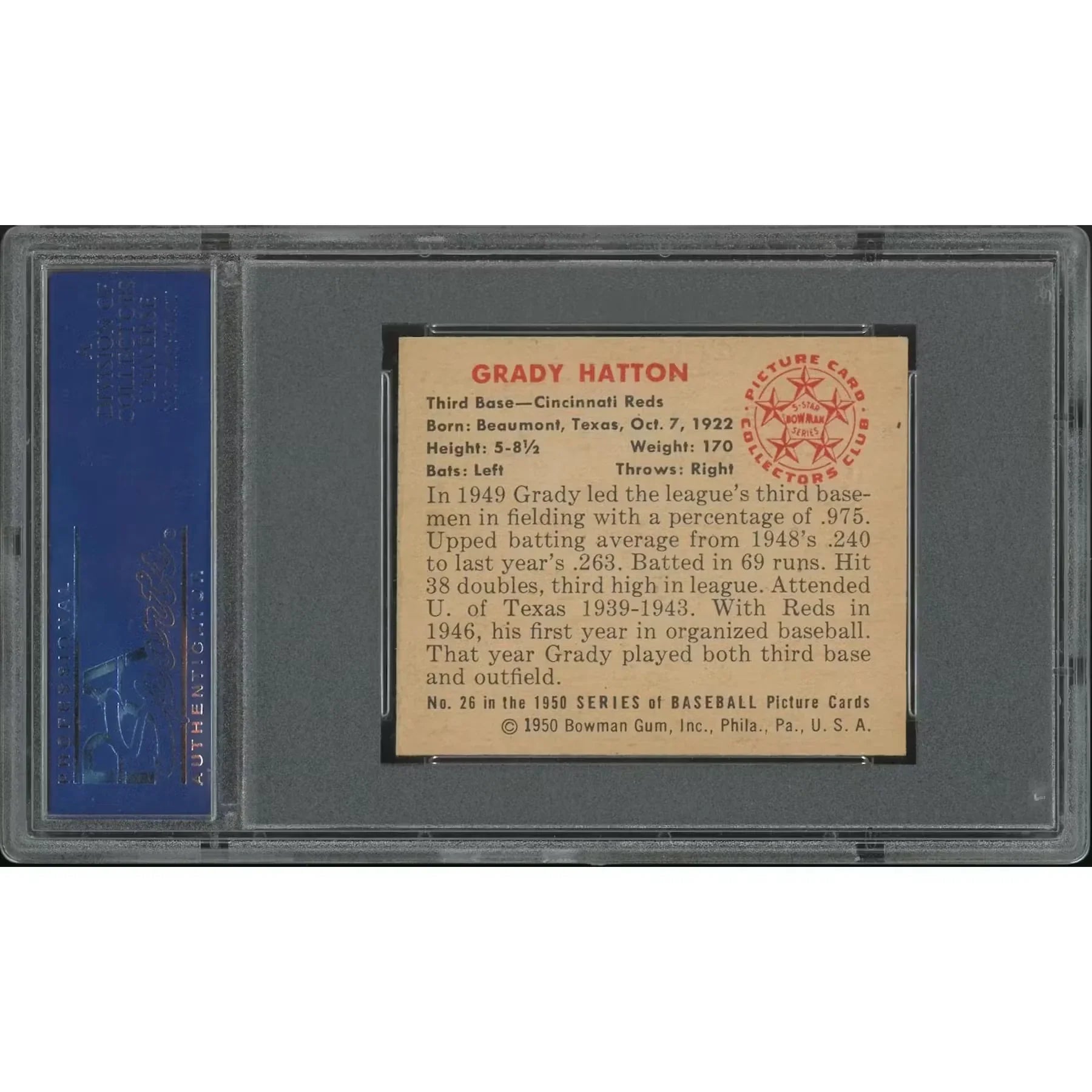 1950 Bowman Baseball #26 Grady Hatton | PSA 7 NM