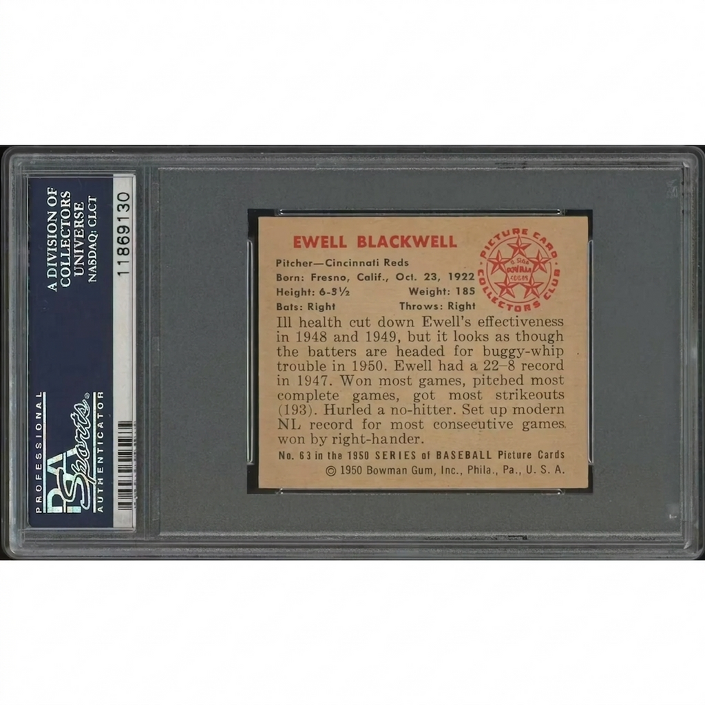 Ewell Blackwell 1950 Bowman Baseball Card #63 | PSA 8 NM-MT