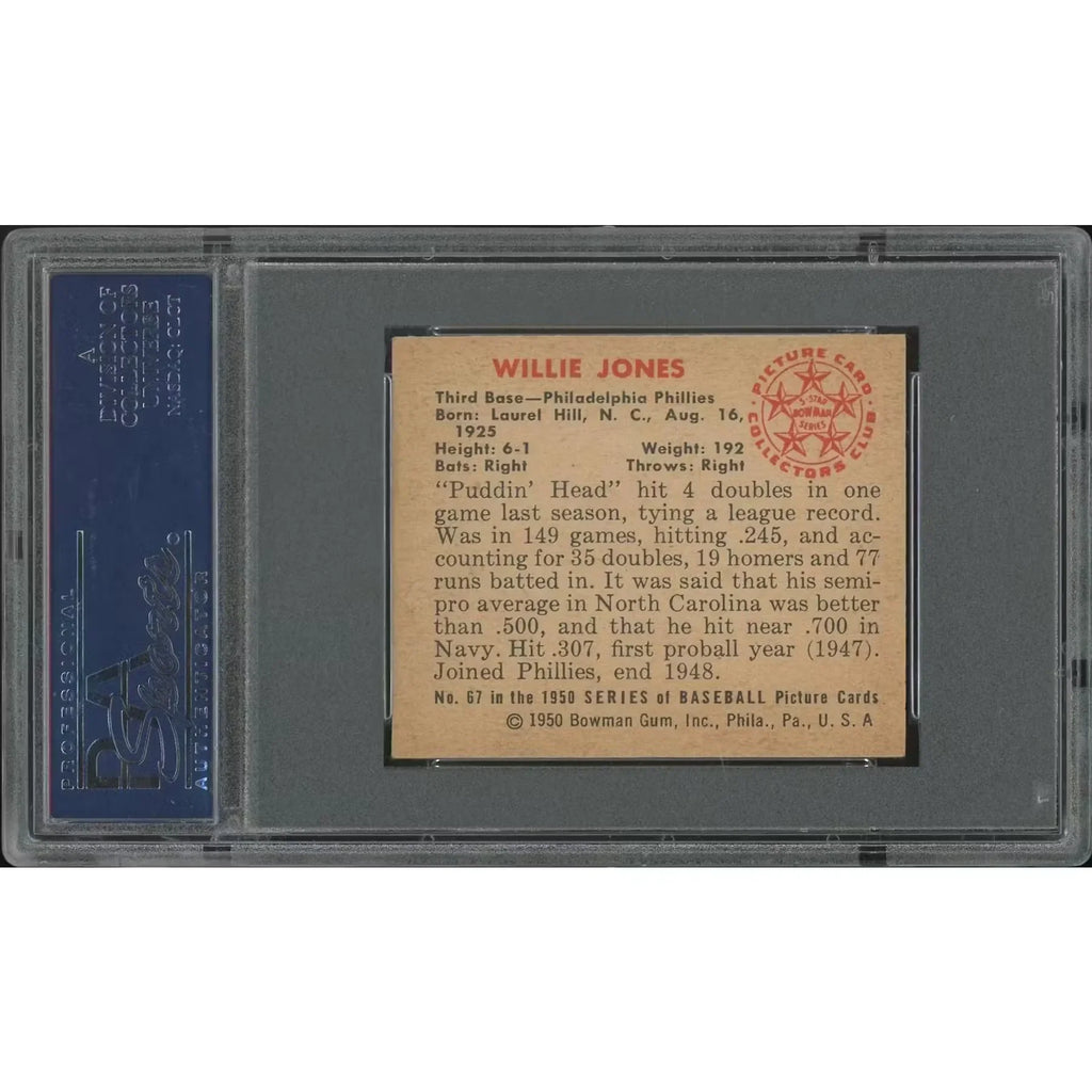 1950 Bowman Baseball Willie Jones #67 | PSA 6 (EX-MT)