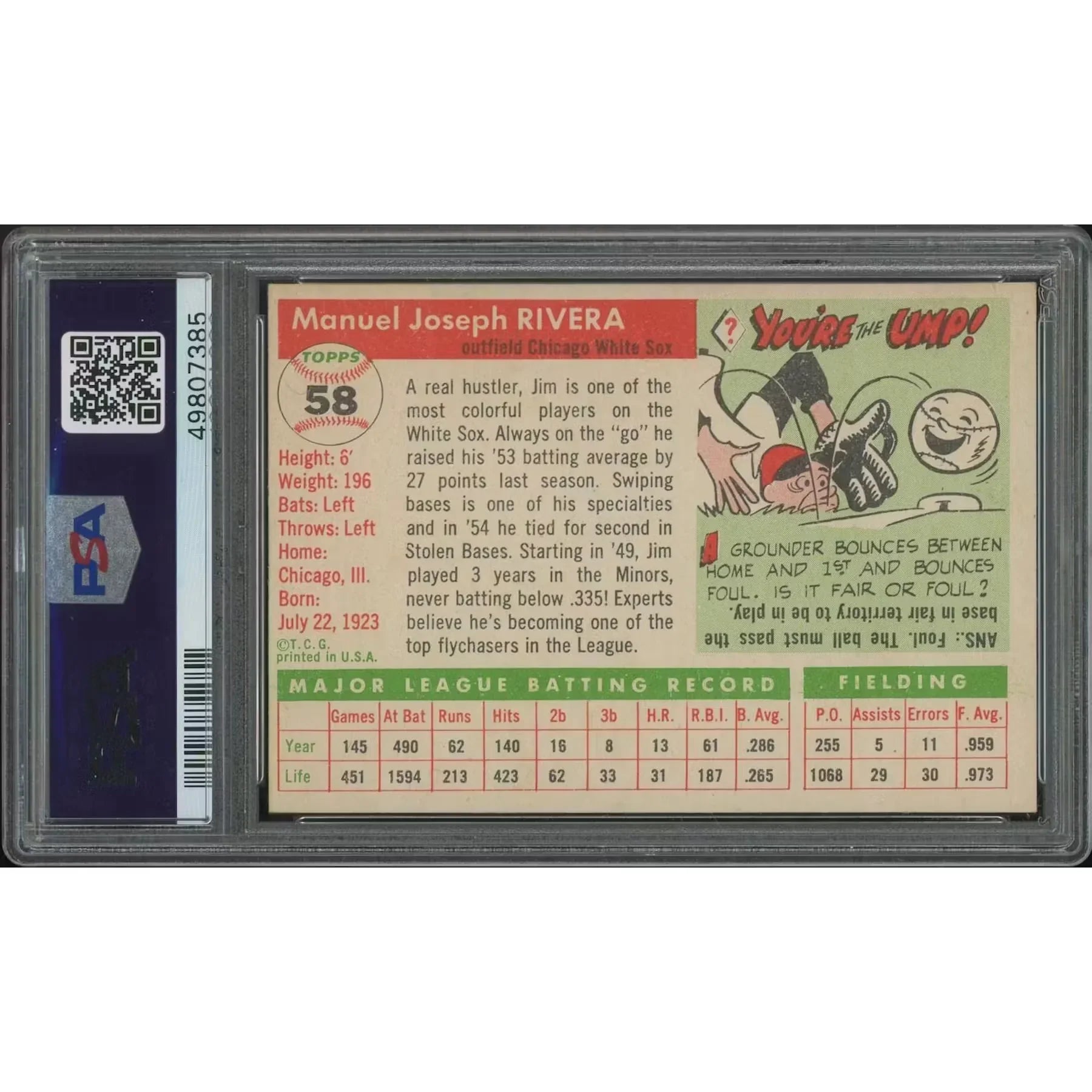 1955 Topps Baseball #58 Jim Rivera | PSA 6 (EX-MT)