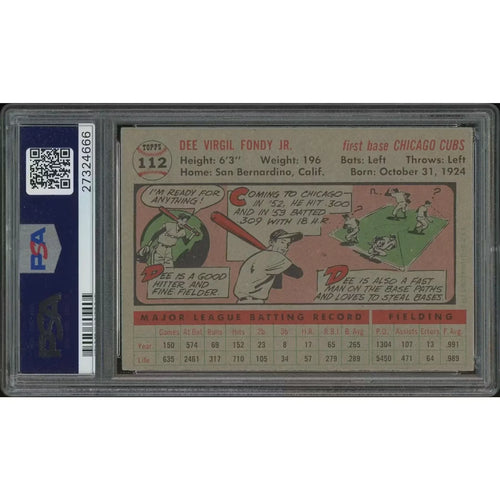 1956 Topps Baseball #112 Dee Fondy Gray Back | PSA 8 NM-MT