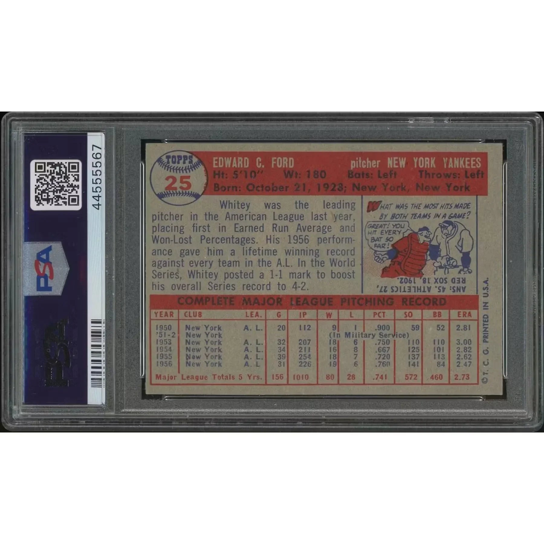 1957 Topps Baseball Whitey Ford #25 | PSA 6 EX-MT