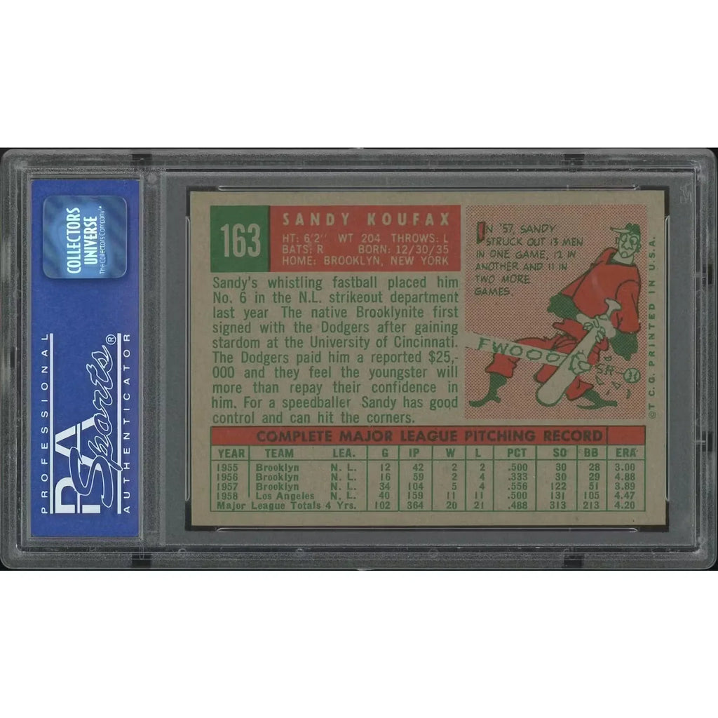 Sandy Koufax 1959 Topps Baseball Card #163 | PSA 6 EX-MT