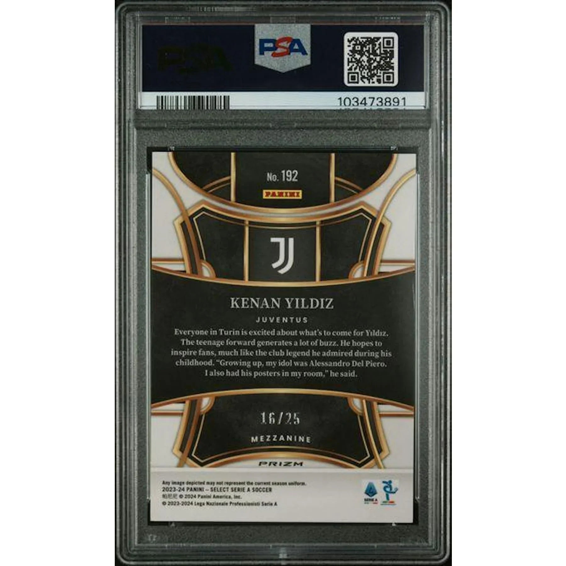 Kenan Yildiz 2023 Panini Select Serie A Tie-Dye Card #192 | PSA 10