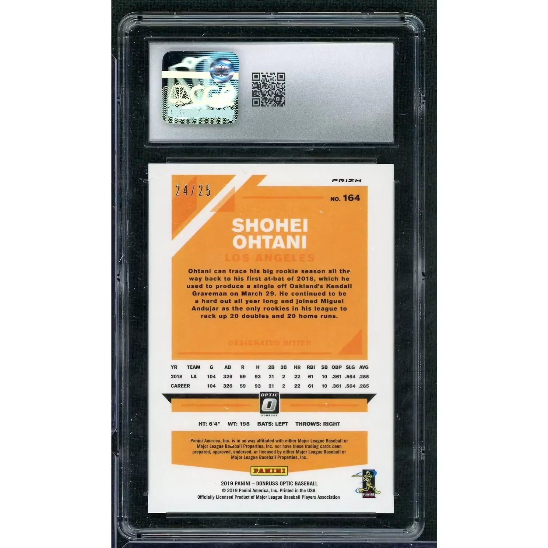 Shohei Ohtani 2019 Panini Donruss Optic #164 Black/25 | CGC 10