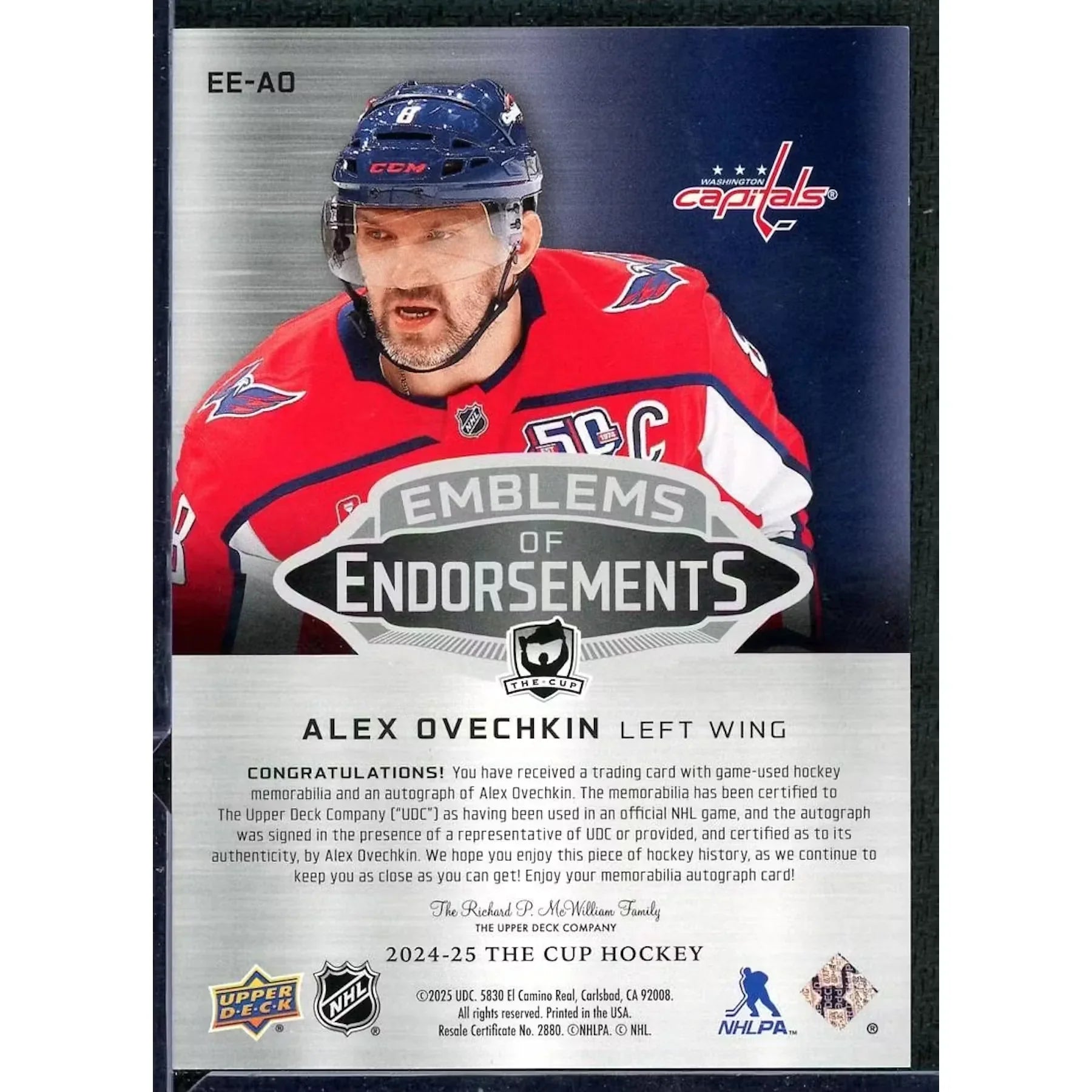Alex Ovechkin 2024-25 The Cup Emblems of Endorsements Card |/15
