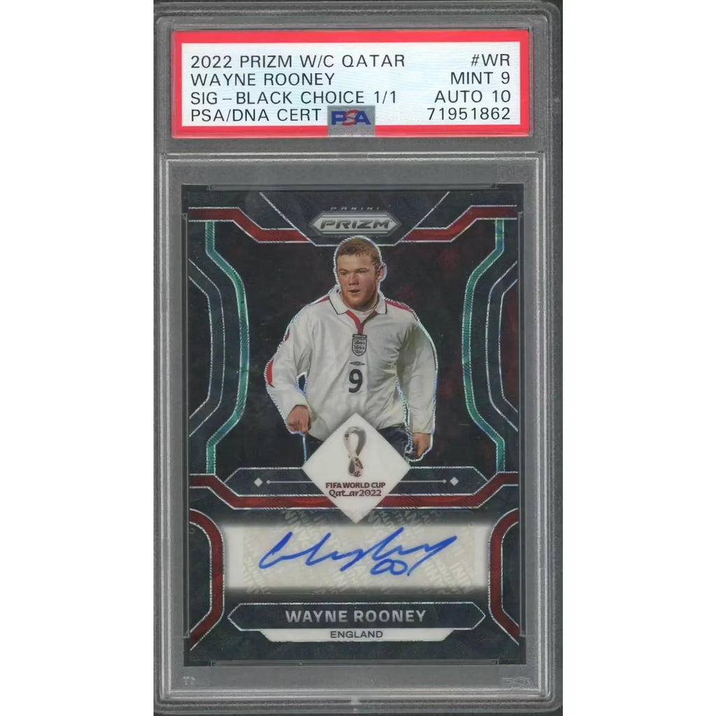 Wayne Rooney Signed 2022 Panini Prizm World Cup Card | Black Choice Auto 1/1 PSA 9