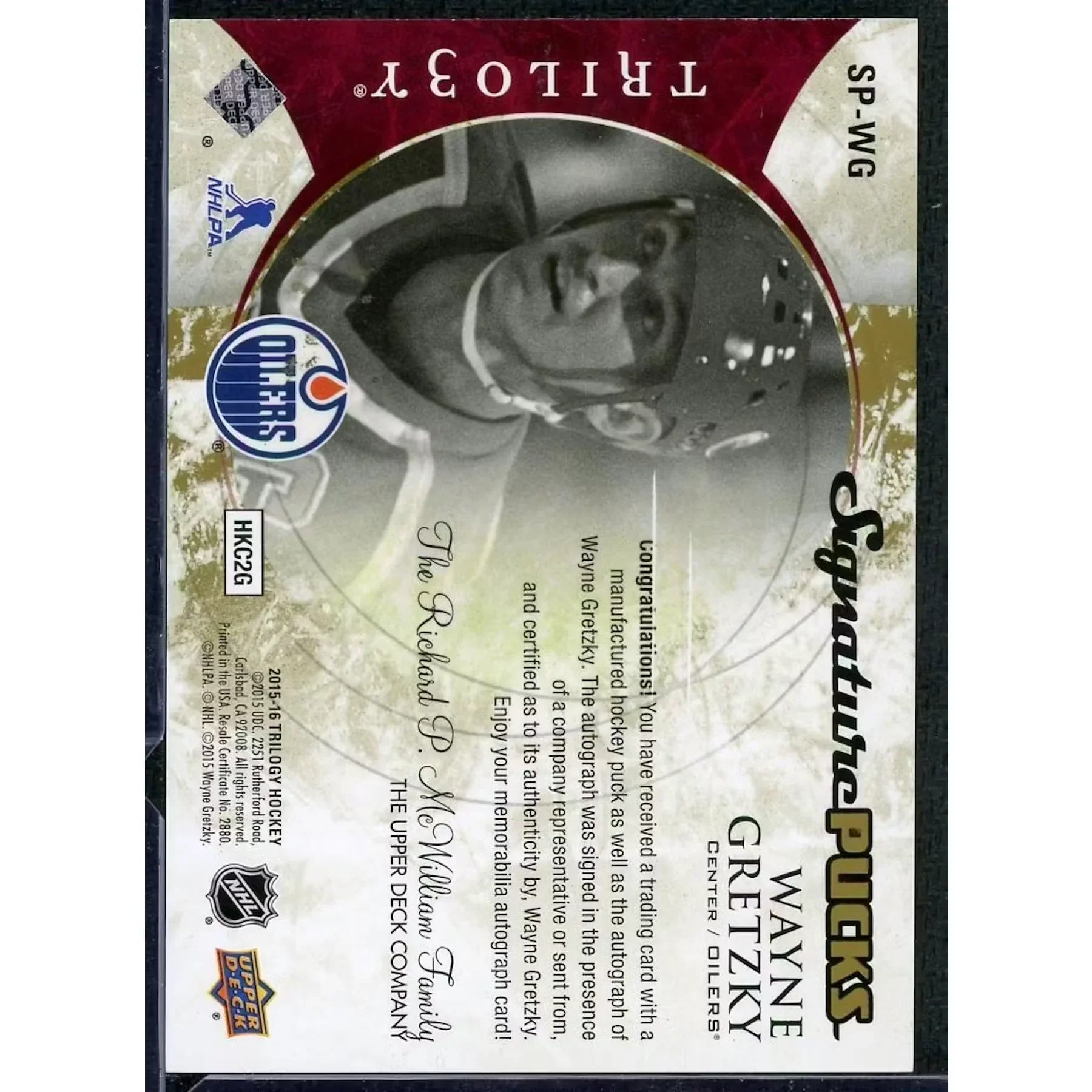 Wayne Gretzky Signed Puck | 2015-16 Upper Deck Trilogy
