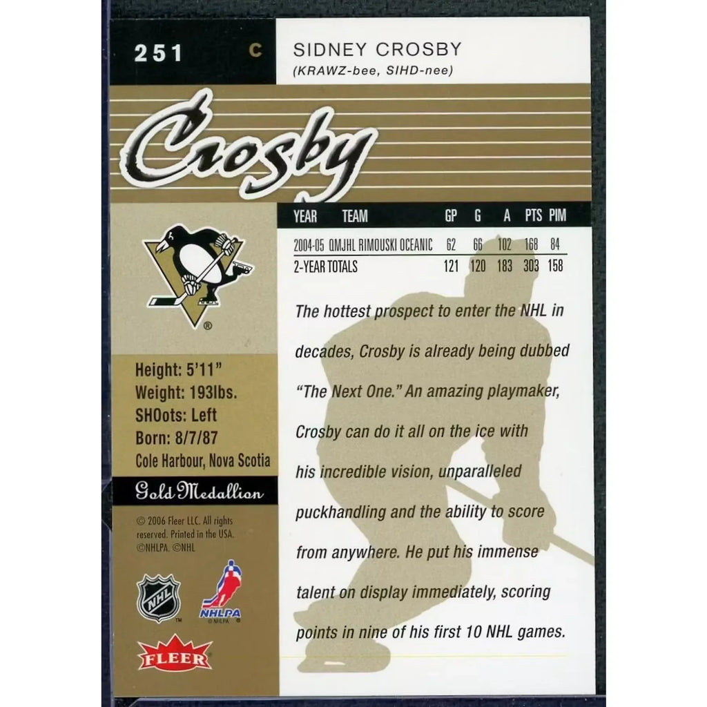 Sidney Crosby 2005-06 Fleer Ultra Gold Medallion Rookie #251
