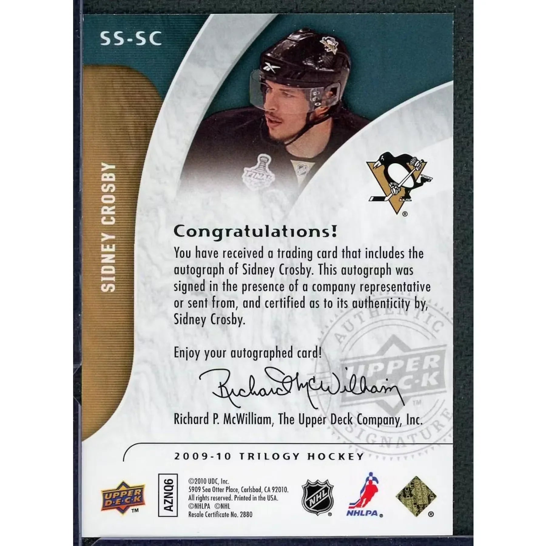 Sidney Crosby Signed 2009-10 Upper Deck Trilogy Card | Superstar Scripts Auto