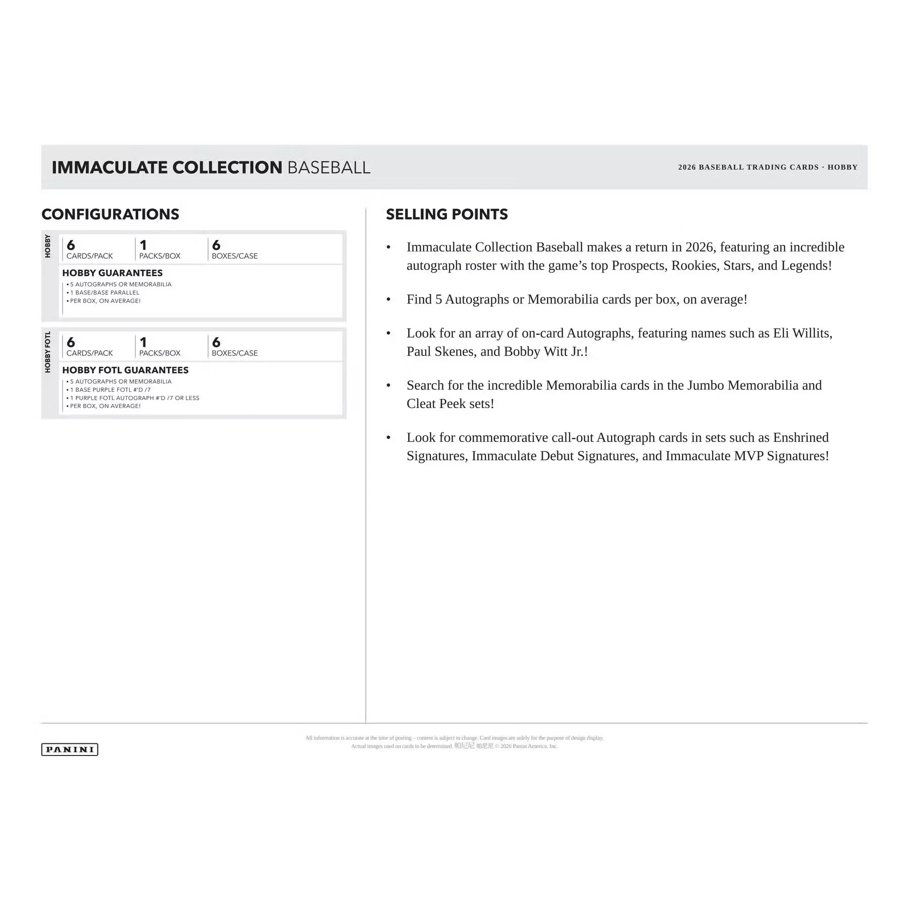 2026 Panini Immaculate Baseball Hobby Box | 5 Autos Per Box (Ships Sealed Only)