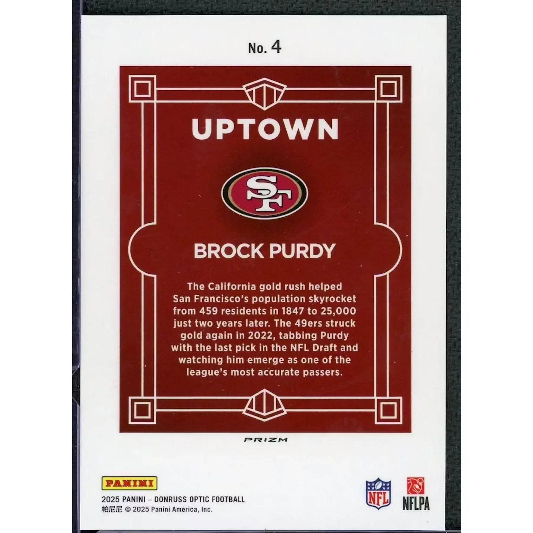 Brock Purdy 2025 Panini Donruss Optic Uptown #4