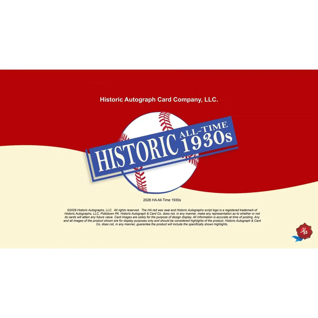 2026 Historic Autographs All-Time 1930s Baseball Hobby Box | Presell (Ships Sealed Only)