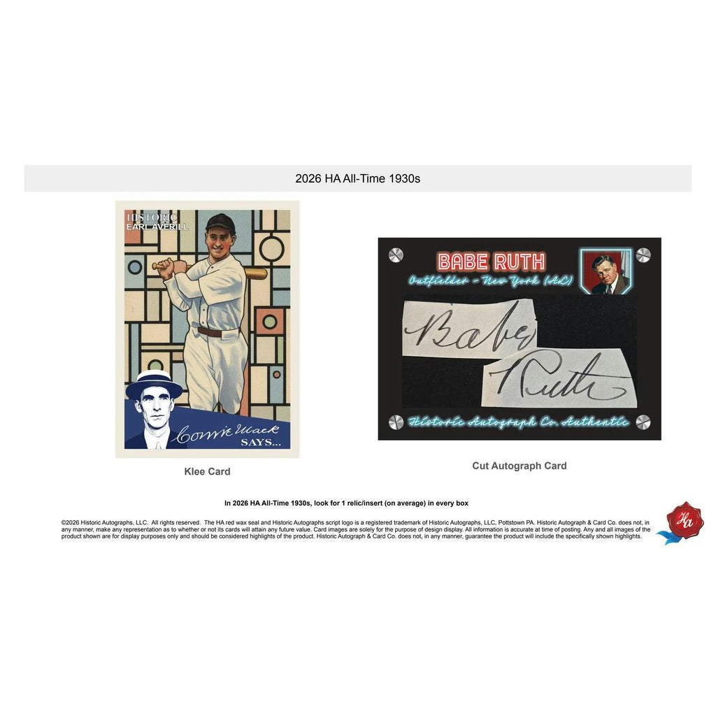 2026 Historic Autographs All-Time 1930s Baseball Hobby Box | Presell (Ships Sealed Only)
