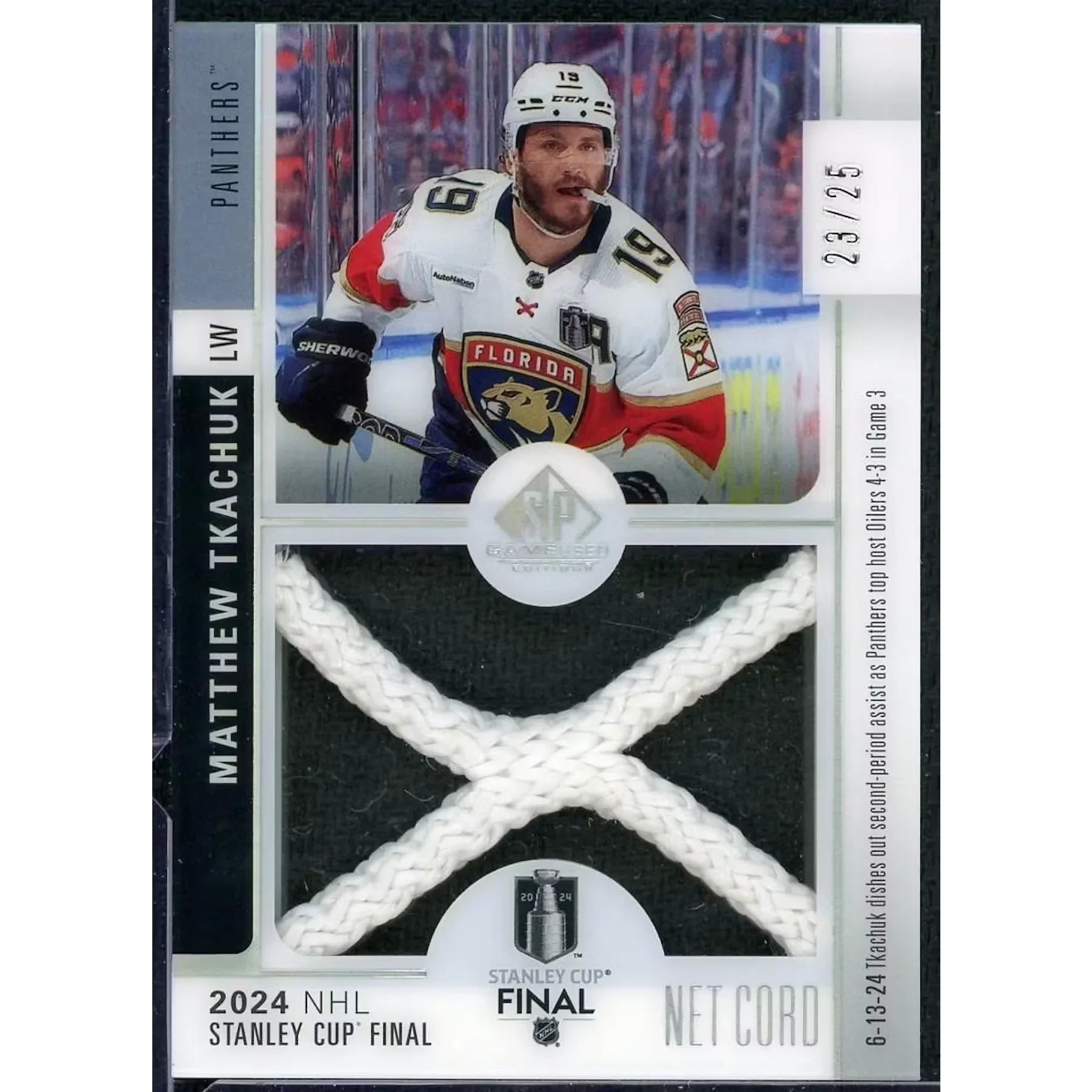 Matthew Tkachuk 2024 UD SP Game Used Card | Net Cord/25