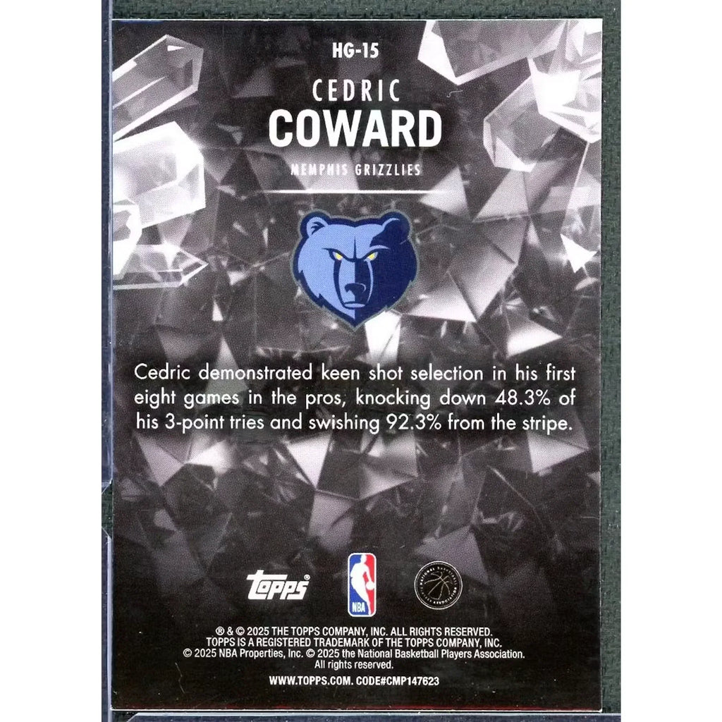 Cedric Coward 2025 Topps NBA Hoops Hidden Gems Rookie Gold/10